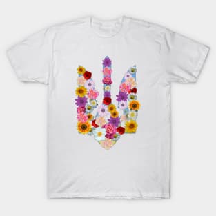 Lot of flowers on ukrainian trident T-Shirt